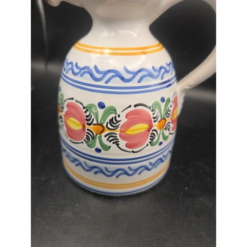 España Cow Bull Pottery Floral Creamer Pitcher  Ceramic Hand Painted Spain Toro